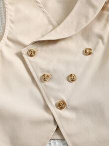 SHEIN 男童绅士套装,卡其色西装背心外套和松紧腰裤,适合生日派对、晚宴、演出、婚礼、迎婴派对、一周岁生日庆祝等场合。 - 卡其色 - 查看 8