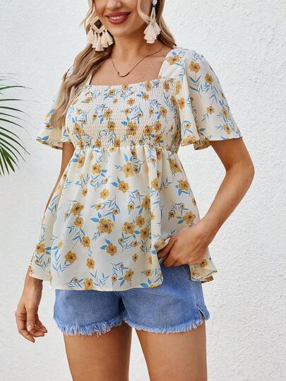 SHEIN 孕妇时尚碎花褶皱上衣