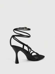 CUCCOO SZL Women's Fashionable Pointed Toe Thin High Heel Black Strap Sandals, Sexy For Party, Banquet, Date, Nightclub - Black - View 3