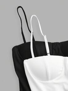 SHEIN EZwear 女士黑白针织吊带连体衣，修身款，夏季 - 彩色 - 查看 10