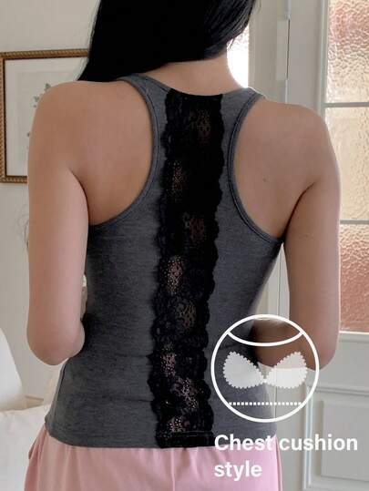 DAZY Women's Twist Back Contrast Color Lace Patchwork Padded Camisole Top