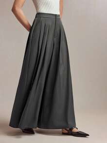 BizChic 2026春夏新款灰色褶裥阔腿裤，显瘦拉长身形，侧边口袋设计，浪漫休闲时尚优雅，适合派对、工作、都市通勤等场合。