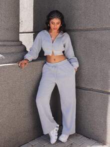 Rayane Ketlyn Women's Gray Hooded Sweatshirt & Pants Two-Piece Set - Grey - View 5