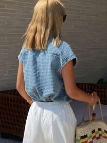 Livesso Spring & Summer Loose Business Casual Fashion Office Wear Textured Plaid Waist Tie Sleeveless Jacket Lightweight Outdoor Denim Vest For Women - Medium Wash - View 6