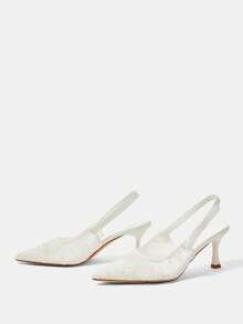 CUCCOO HITCHD Modne, eleganckie, koronkowe czółenka ze szpiczastym noskiem - Biały - Zobacz 10