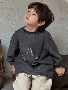 Dazy Kids 男童宽松休闲牛仔T恤，星形图案，春夏款 - 灰色 - 查看 9