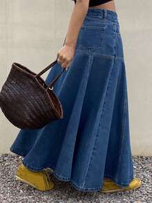 Livesso Women's Denim A-Line Skirt - Medium Wash - View 3