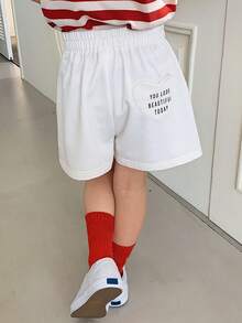 DAZY Young Girl Letter & Heart Patch Elastic Waist Shorts - Apricot - View 6