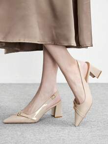 CUCCOO BIZCHIC New Pointed Toe Chunky Heel Pumps For Women, Bowknot Color Block Rivets Closed Toe Fashion High Heels Spring Shoes Spring Break Easter For Christmas Spring Shoes - Light apricot - View 5