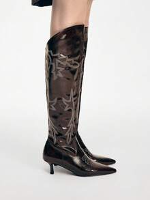 Mnmlis Women's Pointed Toe Elegant High Heel Over-The-Knee Boots, Suitable For Party Occasions Valentine's Day - Brown - View 11