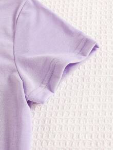 SHEIN Young Girl Basic Short Sleeve T-Shirt With Slogan Print, Summer - Mauve Purple - View 3