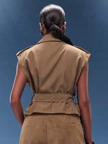 Normani 卡其色翻领系带长款风衣，复古外套，冬季外套，节日装 - 卡其色 - 查看 2