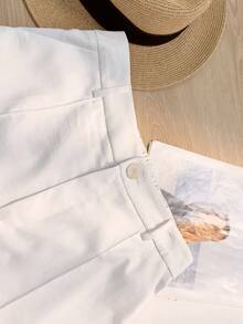 SHEIN Franclia Women's Summer Design Contrast Lace Straight-Leg Pants - White - View 5