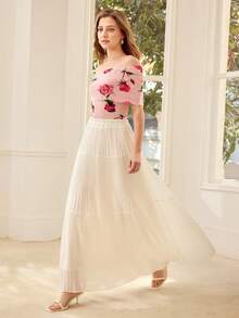 MOTF PREMIUM WOMEN'S ELASTIC WAIST PLEATED FLARE SKIRT - White - View 1