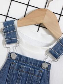 Bộ quần yếm denim dáng rộng dễ thương cho bé trai, có túi vá, thích hợp cho trang phục mùa xuân/hè, áo liền quần denim cho bé. - Rửa nhẹ - Xem 3