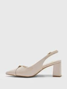 CUCCOO BIZCHIC New Pointed Toe Chunky Heel Pumps For Women, Bowknot Color Block Rivets Closed Toe Fashion High Heels Spring Shoes Spring Break Easter For Christmas Spring Shoes - Light apricot - View 10