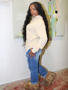 Steph T Sudadera con capucha térmica con bolsillo canguro y cordón, estampado de eslogan, de manga larga - Albaricoque - Ver 4