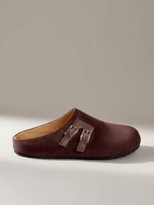 Solecia Nuevos zapatos planos sin cordones para mujer, pantuflas semicerradas hechas de material de ante sintético, cómodos y versátiles, adecuados para salir, ir al trabajo y de compras - Granate - Ver 2