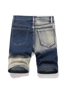 Tween Boy Fashion Homecoming Day Time Streetwear Casual Mix And Match Versatile Design Y2k Vintage Cool Street Retro Gradient Design Blue Elasticated Tight Denim Shorts For Kids Tween Boy Dailywear And Kids Summer To Rave Festival And Streetwear - Blue - View 2