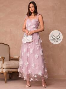 Enchnt Vestido de tirantes finos, elegante y romántico de longitud media para mujer - Rosa vieja - Ver 1