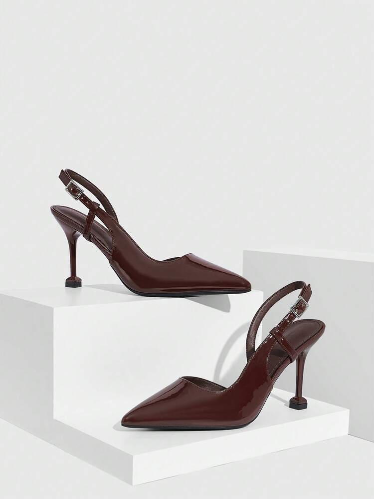 CUCCOO SZL Women's Pointed Toe High Heel Coffee Mirror Fashion Sexy Commute Party Banquet Ladies High Heel Slingback Pumps Valentine's Day