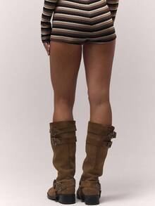 MUSERA Striped Casual Slim Fitting Versatile Shorts Crochet Hotpants Mini Short Cute Spring Holiday Everyday Vacation Bottom Only Summer - Brown - View 4