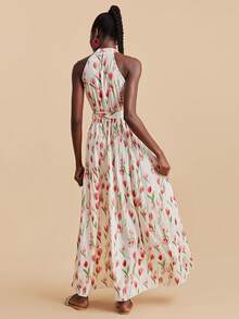 Travachic Women's Sleeveless Tulip Print Dress With Tie, Summer - Multicolor - View 2