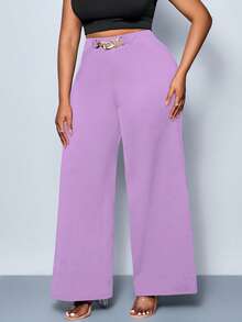 SOLERSUN Quần ống rộng màu trơn dành cho nữ cỡ lớn, có chi tiết thắt lưng, kiểu dáng phù hợp mọi mùa, dự tiệc, đi hòa nhạc, đi làm hàng ngày, lễ hội âm nhạc, lãng mạn, ngày Valentine, kỳ nghỉ. - Màu tím hoa cà - Xem 4