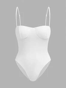 SHEIN EZwear 女士黑白针织吊带连体衣，修身款，夏季 - 彩色 - 查看 4