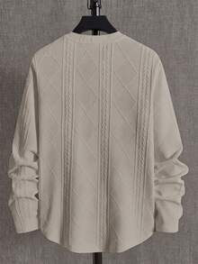 NEON BLANC Men's Round Neck Diamond Patch Casual Versatile Daily Wear Long Sleeve T-Shirt - Khaki - View 2