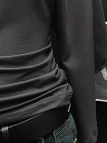 EgrlEra Women's Retro Punk Style Off Shoulder Ruffle Puff Sleeve Cropped T-Shirt Gothic Top Batwing Top Dark Grey Top - Dark Grey - View 3