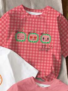 CoComelon X SHEIN Young Girl 3pcs Cartoon Print Casual Round Neck Short Sleeve T-Shirt - Multicolor - View 4