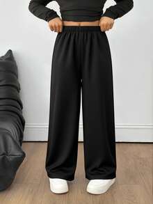 2件套少女休闲百搭格子宽松阔腿裤，适合上学、日常穿着、居家穿着 - 彩色 - 查看 4