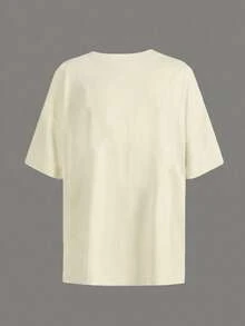 EMERY ROSE White Ink Print Oversized Round Neck Short Sleeve T-Shirt - Multicolor - View 2