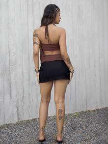 Tailored Low Rise Mini Skirt Elegant Summer Y2k Cute 90's Casual Capsule Holiday Vacation Fall Winter Christmas  Occasion Party - Black - View 2