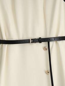 Franclia 休闲通勤百搭简约圆领撞色黑色饰边腰带杏色无袖连衣裙，春夏款 - 杏色 - 查看 7