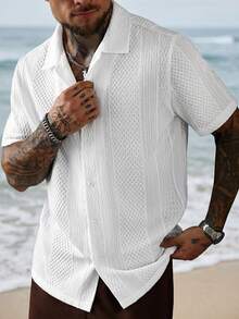 VENTUSAIL Men's Solid Color Jacquard Knit Short Sleeve Shirt - White - View 2