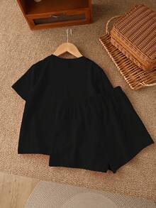 Set casual da 2 pezzi composto da maglietta a maniche corte con scollo tondo e pantaloncini, con stampa vintage a fiocco e leopardata, adatto per ragazze adolescenti, ideale per primavera/estate - Multicolore - Visualizzare 6