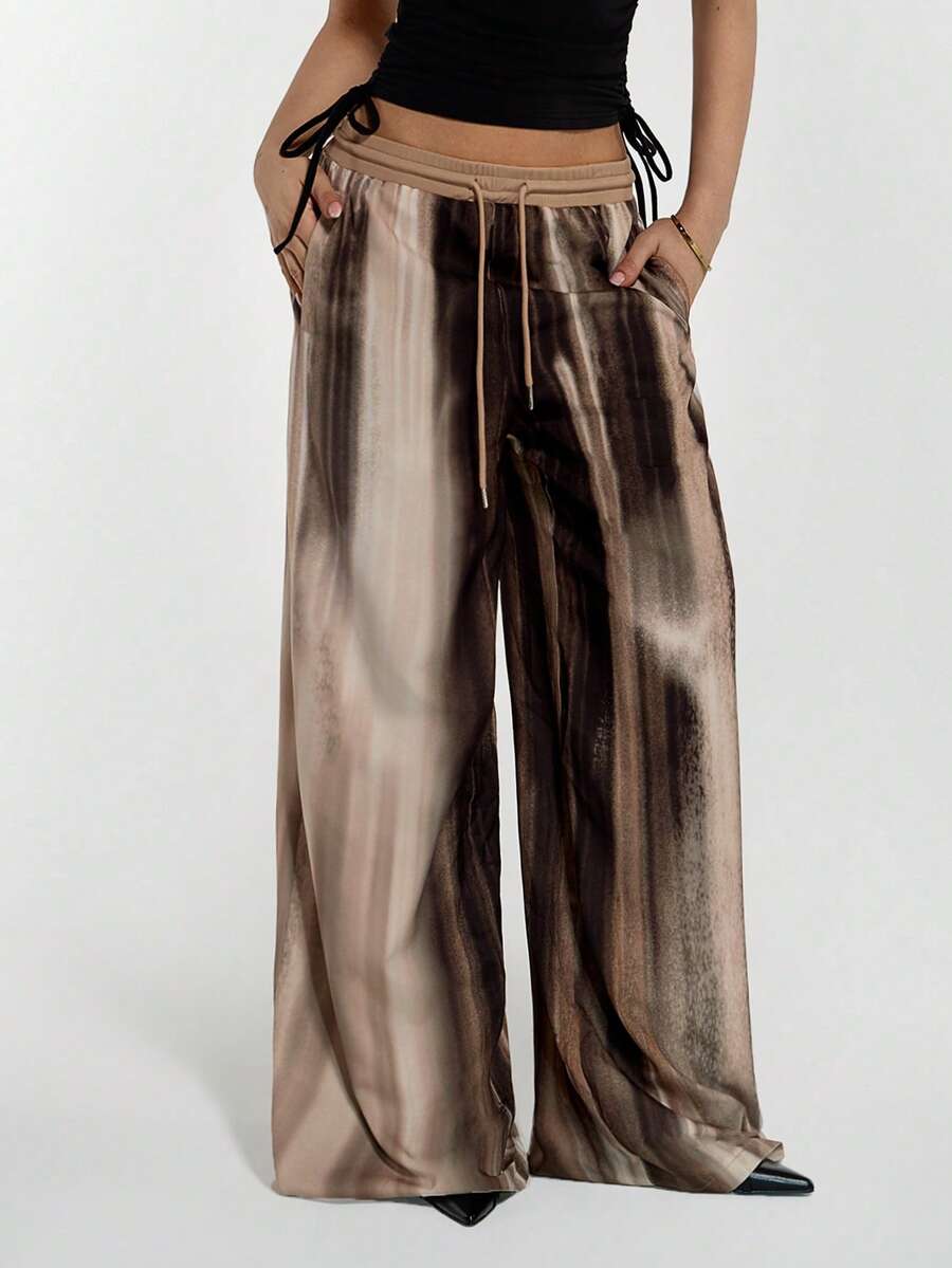 SHEIN ICON 女士动物纹理豹纹直筒休闲裤，性感低腰 - 彩色 - 查看 1