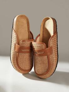 Solecia Women's New Slip-On Half-Coverage Sandals Made Of PP Woven Material, Comfortable And Casual Flat Shoes, Suitable For Going Out, Shopping, And Commuting. - Rust Brown - View 3