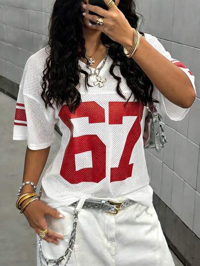 Rovax Hot Selling New Style, Street Style Digital Printed Mesh Breathable Women's Short-Sleeved T-Shirt, Suitable For Daily School Commuting, Shopping And Dating Casual Wear, And Versatile Spring And Summer Style