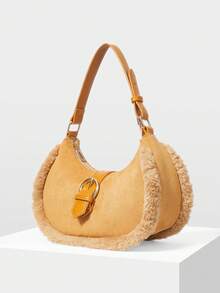 MOTF PREMIUM 女士单肩包、斜挎包、麂皮钱包、女士工作包、毛绒、时尚、个性化、简约、百搭、街头风、辣妹风、Y2K风、办公、约会、休闲、日常、购物、下午茶、复古、经典、青少年、秋冬季 - 棕色 - 查看 3