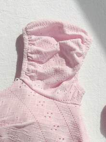 SHEIN 少女休闲舒适提花针织套头衫 - 粉色 - 查看 3