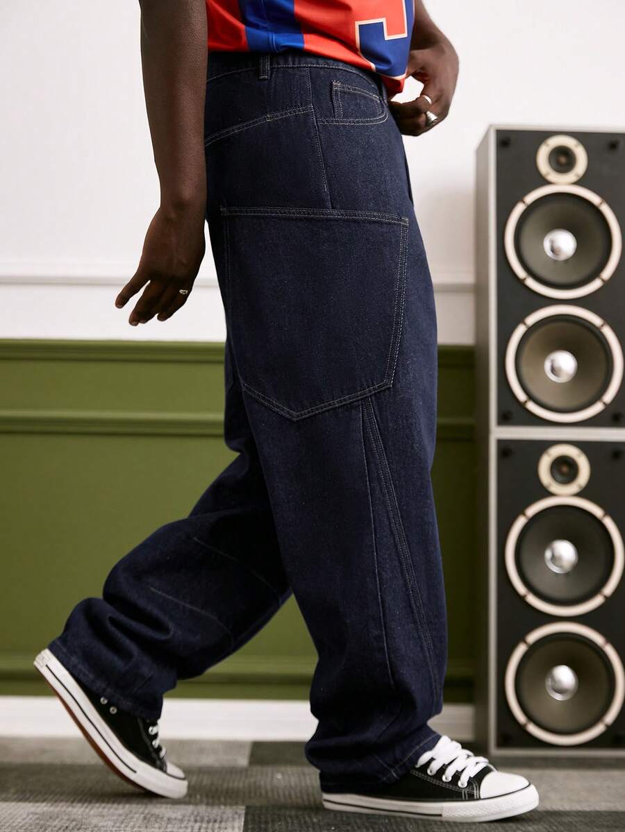 Manfinity Roghcode Men's Loose Casual Versatile Straight Leg Jeans