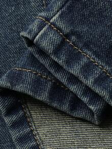 DAZY Women's Vintage Washed Denim Midi Dress With Large Pockets, Slim Fit, High Slit, Casual Business Office Wear, Spring/Summer/Autumn - Dark Wash - View 3