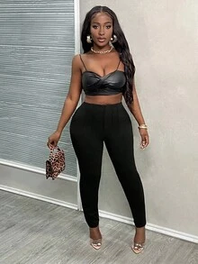Slaydiva New Arrival/Easter/Western Style Summer Simple Solid Color Wrap Pleated High Waist Cropped Work Pants For Women - Black - View 8