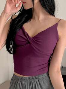 DAZY Women's Minimalist Twist Knot Camisole Top With Built-In Padded Bra - Purple - View 6