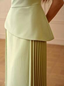 ZEYLAH Asymmetric Neck Waist Gathered Midi Dress, Spring/Summer - Mint Green - View 2