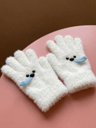 Joivida A Pair Of Winter Gloves, A Cute Snot Puppy, Simple Girl's Wool And Thickened Gloves, Cold-Proof Knitted Gloves, And Long Plush Warm Gloves, Suitable For Winter Commuting Warmth And Cold Protection, Valentine's Day