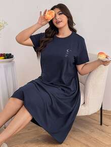 Dazy Plus 纯色休闲字母印花图案圆领直筒T恤睡衣 - 藏蓝色 - 查看 8